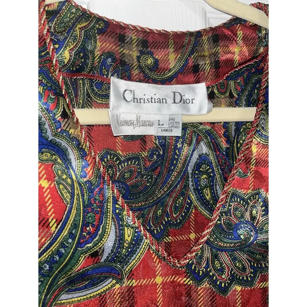 Vintage Christian Dior Neiman Marcus Caftan Luxe Lounge Dress Plaid Paisley SZ L